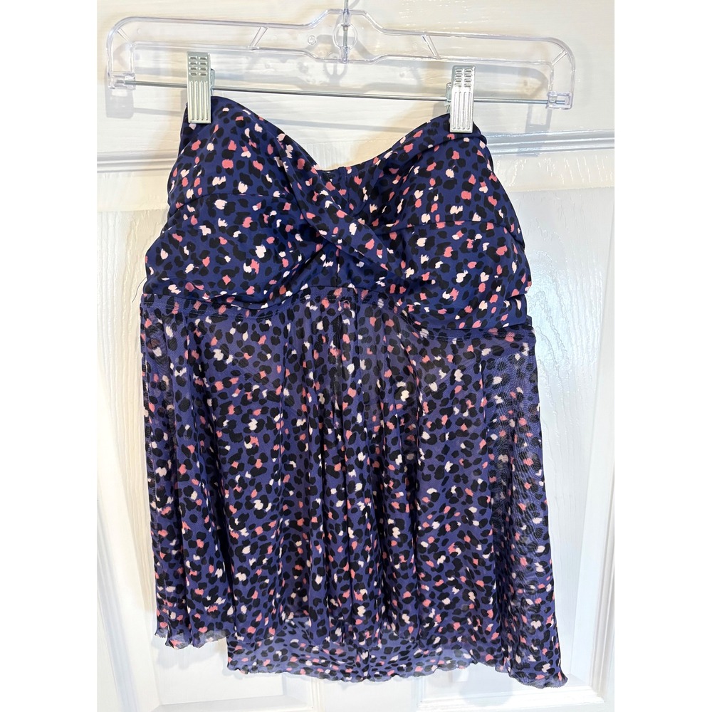 Kona Sol Blue Animal Print Twist Front Tummy Control Tankini‎ Swim Top